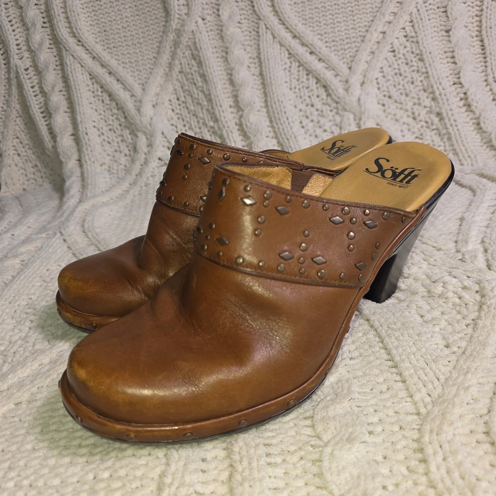 Sofft‎ Clogs Brown Leather Studded Mules Western Boho Womens 8M